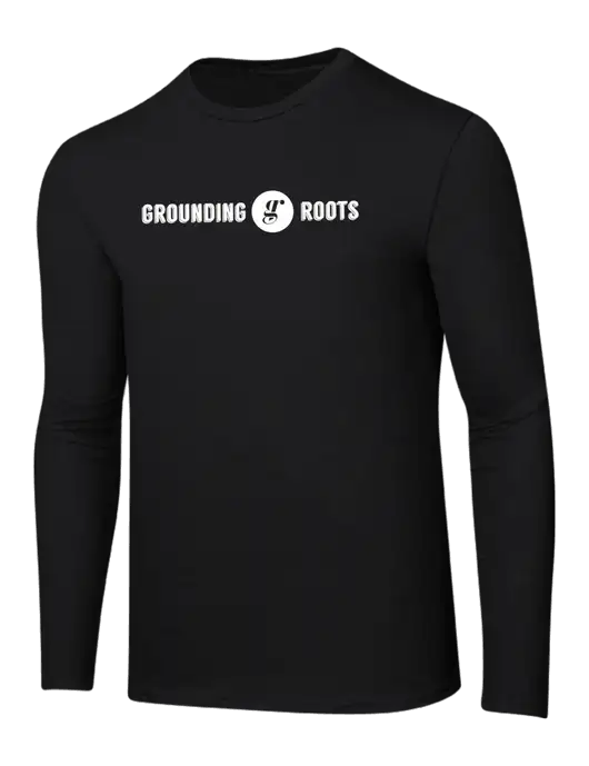 Ring Spun Jet Black 4.5 oz Long Sleeve T-Shirt w/Grounding Roots Logo