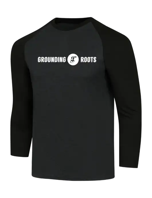Simply Soft 3/4 Sleeve Black/Black Frost Ring Spun Cotton T-Shirt w/Grounding Roots Logo