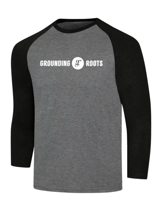 Simply Soft 3/4 Sleeve Black Frost/Grey Frost Ring Spun Cotton T-Shirt w/Grounding Roots Logo