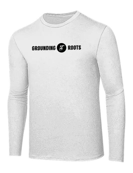 Ring Spun White 4.5 oz Long Sleeve T-Shirt w/Grounding Roots Logo