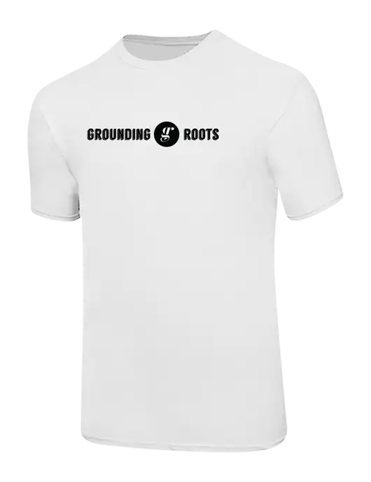 Ring Spun White 4.5 oz T-Shirt w/Grounding Roots Logo