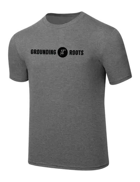 Simply Soft Heathered Medium Grey 4.5oz  Poly/Combed Ring Spun Cotton T-Shirt w/Grounding Roots Logo