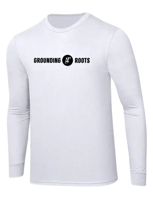 Simply Soft Long Sleeve White 4.5 oz, Poly/Combed Ring Spun Cotton T-Shirt w/Grounding Roots Logo
