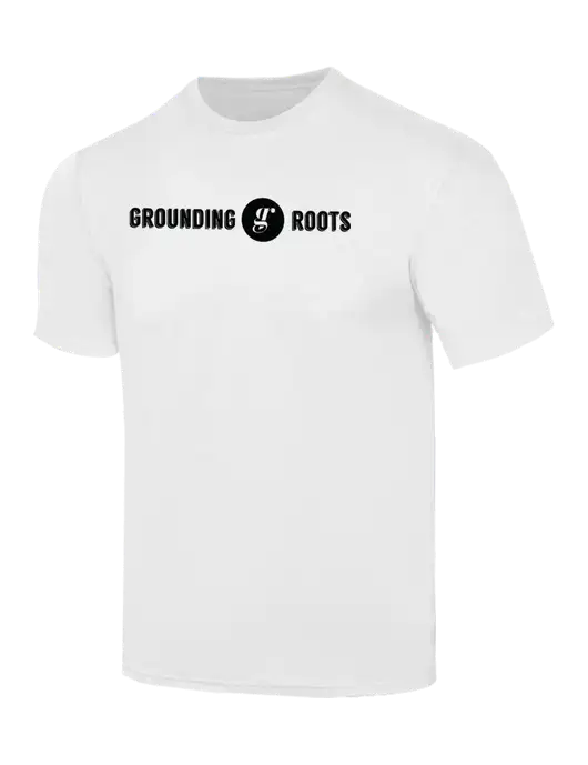 Simply Soft White 4.5oz  Poly/Combed Ring Spun Cotton T-Shirt w/Grounding Roots Logo