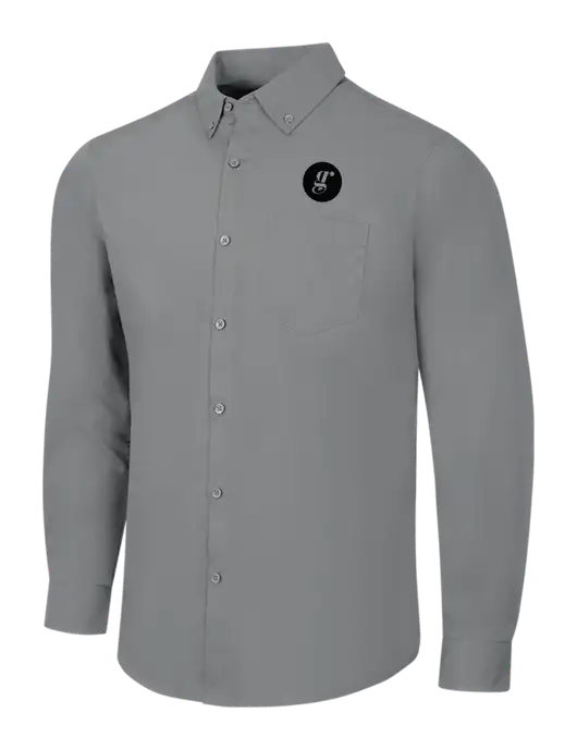 Medium Grey Long Sleeve Carefree Poplin Shirt w/Grounding Roots Logo