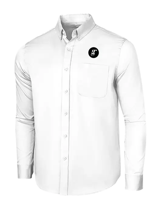 Long Sleeve White Superpro React Twill Shirt w/Grounding Roots Logo