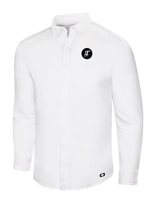 OGIO Bright White Modern Code Stretch Button-Up Shirt w/Grounding Roots Logo