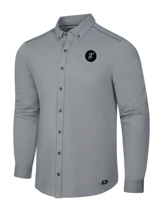 OGIO Medium Grey Heather Modern Code Stretch Button-Up Shirt w/Grounding Roots Logo