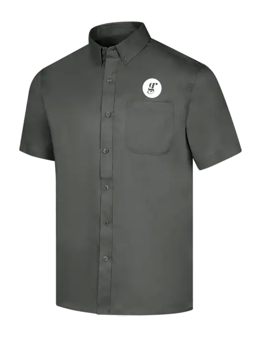 Short Sleeve Dark Grey Superpro React Twill Shirt w/Grounding Roots Logo