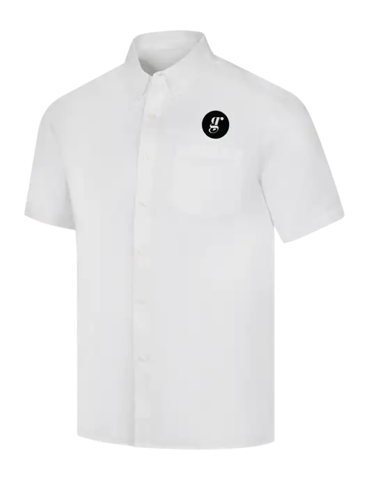 Short Sleeve White Superpro React Twill Shirt w/Grounding Roots Logo