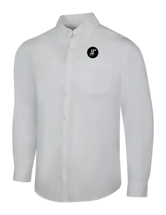 White Long Sleeve Carefree Poplin Shirt w/Grounding Roots Logo