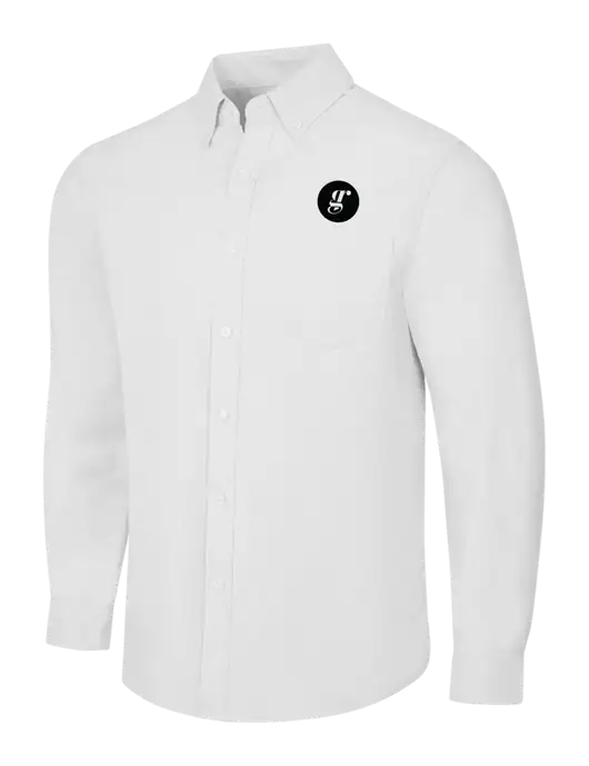 White SuperPro Oxford Shirt w/Grounding Roots Logo