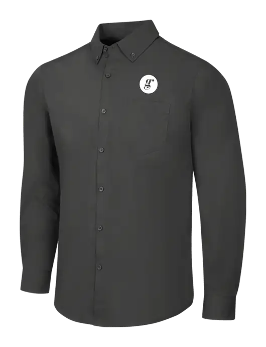 Dark Grey Long Sleeve Carefree Poplin Shirt w/Grounding Roots Logo