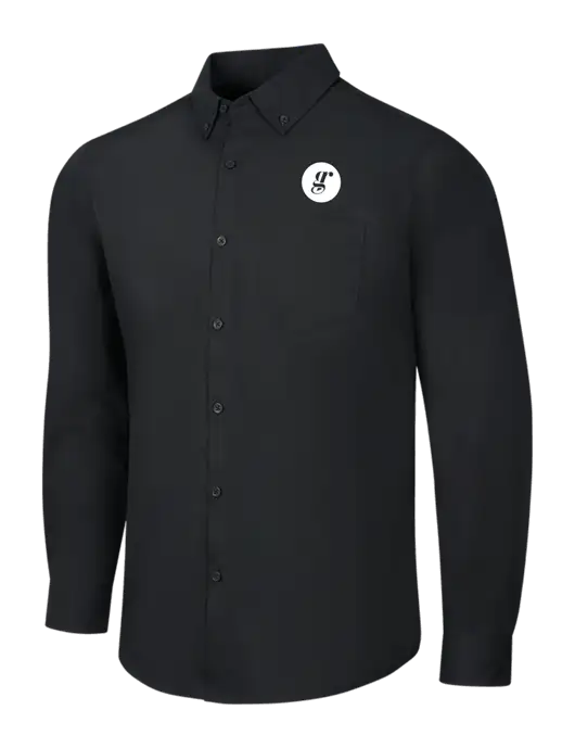 Black Long Sleeve Carefree Poplin Shirt w/Grounding Roots Logo