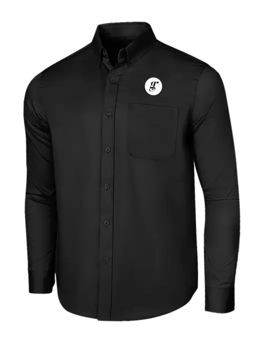 Long Sleeve Deep Black Superpro React Twill Shirt w/Grounding Roots Logo