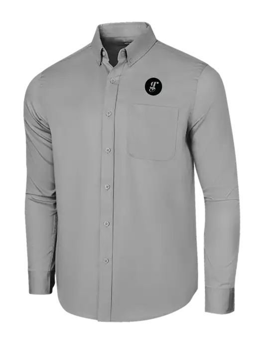 Long Sleeve Light Grey Superpro React Twill Shirt w/Grounding Roots Logo