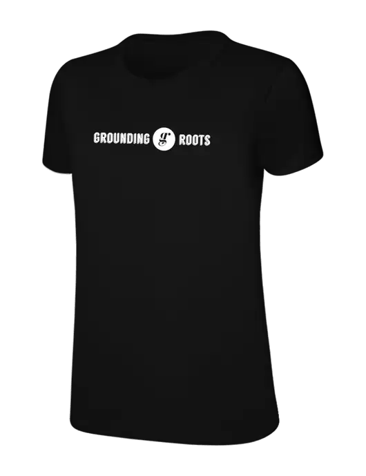 Womens Ring Spun Jet Black 4.5 oz T-Shirt w/Grounding Roots Logo