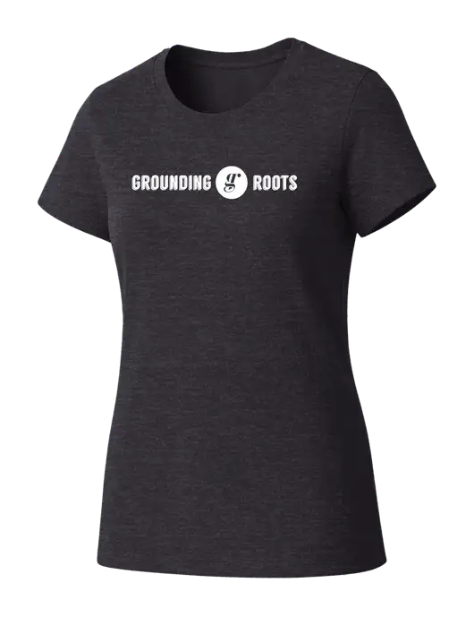 Womens Seriously Soft Heathered Charcoal T-Shirt w/Grounding Roots Logo