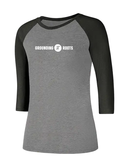 Womens Simply Soft 3/4 Sleeve Black Frost/Grey Frost Ring Spun Cotton T-Shirt w/Grounding Roots Logo