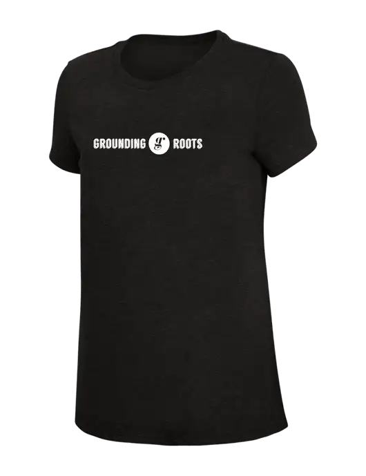 Womens Simply Soft Black 4.5oz Poly/Combed Ring Spun Cotton T-Shirt w/Grounding Roots Logo