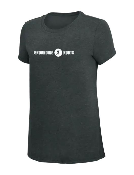 Womens Simply Soft Black Frost 4.5oz Poly/Combed Ring Spun Cotton T-Shirt w/Grounding Roots Logo