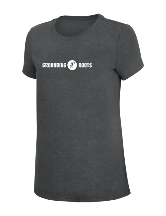 Womens Simply Soft Charcoal 4.5oz Poly/Combed Ring Spun Cotton T-Shirt w/Grounding Roots Logo