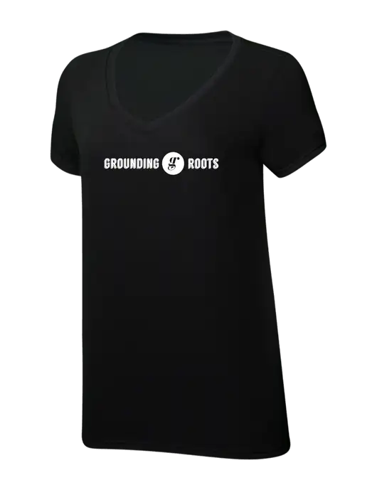 Womens Simply Soft V-Neck Black 4.5oz  Poly/Combed Ring Spun Cotton T-Shirt w/Grounding Roots Logo