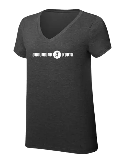 Womens Simply Soft V-Neck Black Frost 4.5oz  Poly/Combed Ring Spun Cotton T-Shirt w/Grounding Roots Logo