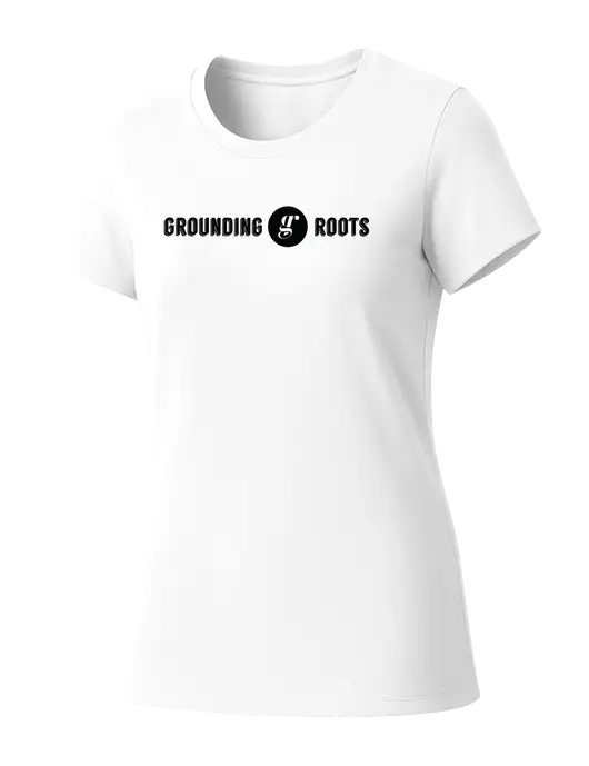 Womens Seriously Soft White T-Shirt w/Grounding Roots Logo