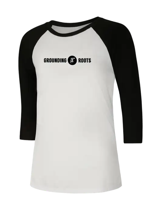 Womens Simply Soft 3/4 Sleeve Black/White Ring Spun Cotton T-Shirt w/Grounding Roots Logo