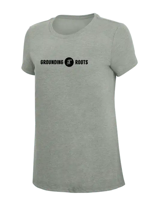 Womens Simply Soft Grey Frost 4.5oz  Poly/Combed Ring Spun Cotton T-Shirt w/Grounding Roots Logo