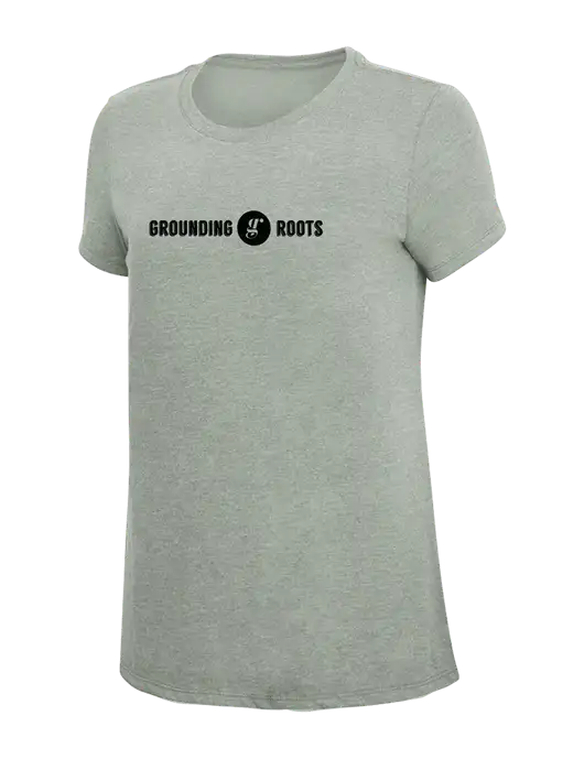 Womens Simply Soft Heathered Light Grey 4.5oz Poly/Combed Ring Spun Cotton T-Shirt w/Grounding Roots Logo
