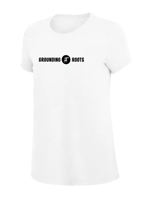 Womens Simply Soft White 4.5oz Poly/Combed Ring Spun Cotton T-Shirt
 w/Grounding Roots Logo