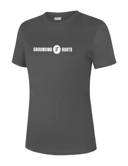  Womens Dark Grey PosiCharge Competitor Tee w/Grounding Roots Logo