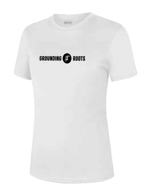  Womens White PosiCharge Competitor Tee w/Grounding Roots Logo