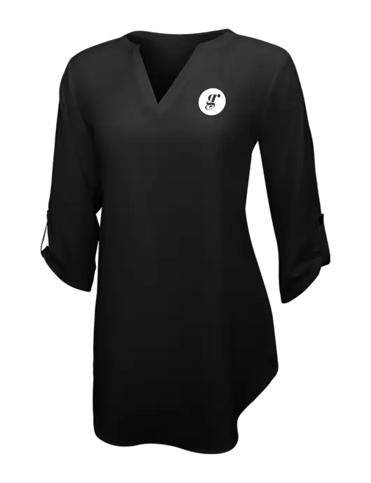 Womens Black 3/4 Sleeve Tunic Blouse w/Grounding Roots Logo