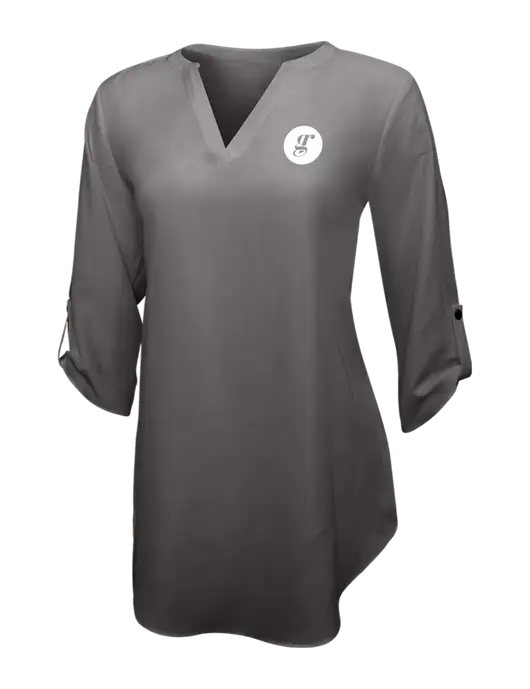 Dark Grey Womens 3/4 Sleeve Tunic Blouse w/Grounding Roots Logo