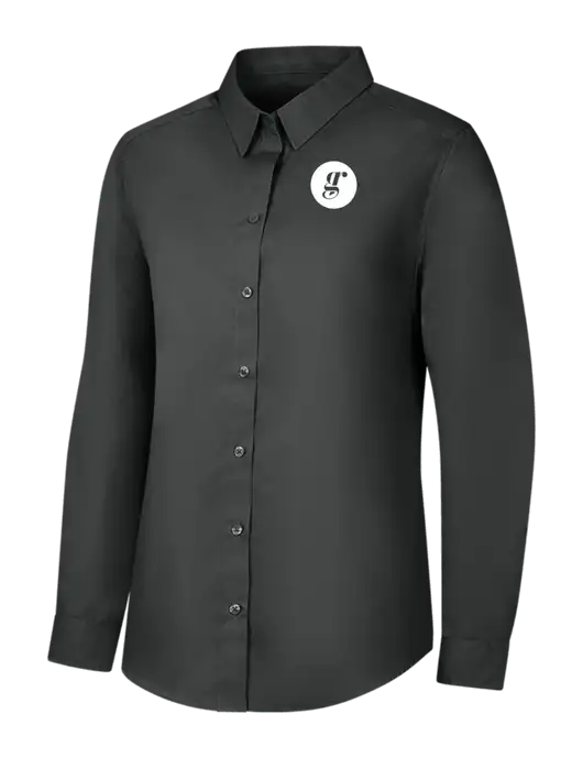 Womens Dark Grey Long Sleeve Carefree Poplin Shirt w/Grounding Roots Logo