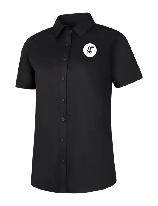 Womens Black Short Sleeve Superpro React Twill Shirt w/Grounding Roots Logo