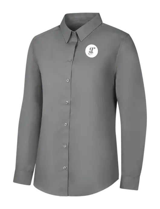 Womens Medium Grey Long Sleeve Carefree Poplin Shirt w/Grounding Roots Logo