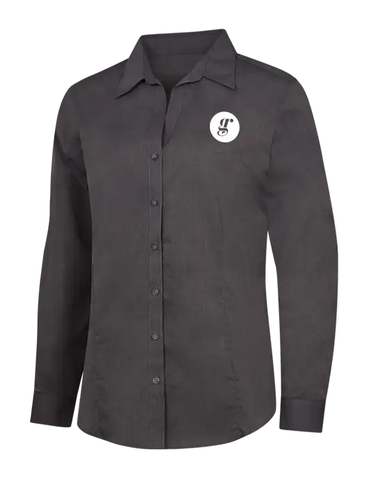 Womens Soft Black Crosshatch Easy Care Shirt w/Grounding Roots Logo