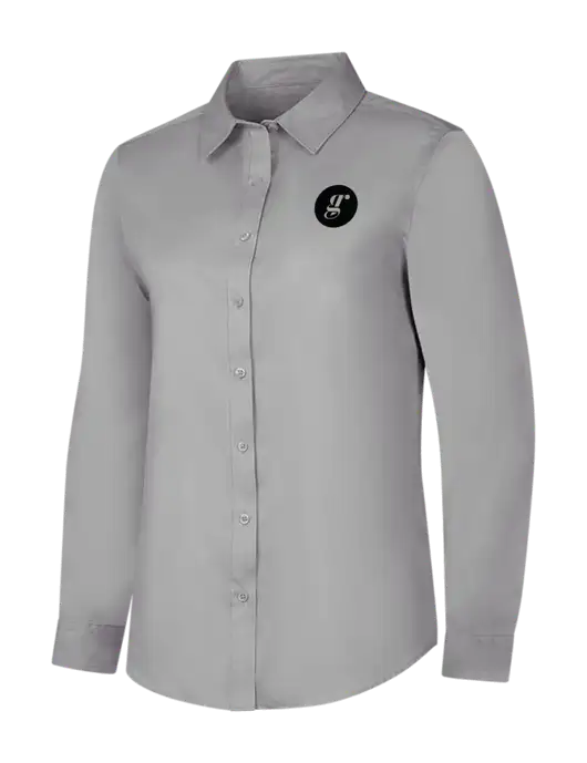 Light Grey Womens Long Sleeve Superpro React Twill Shirt w/Grounding Roots Logo