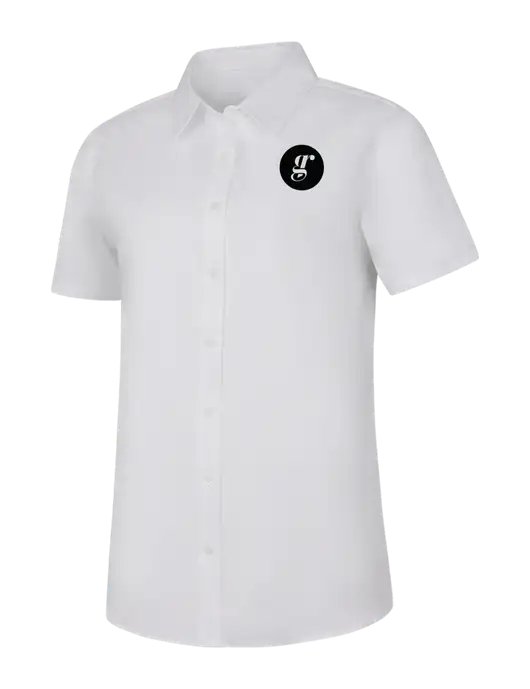 Womens White Short Sleeve Superpro React Twill Shirt w/Grounding Roots Logo